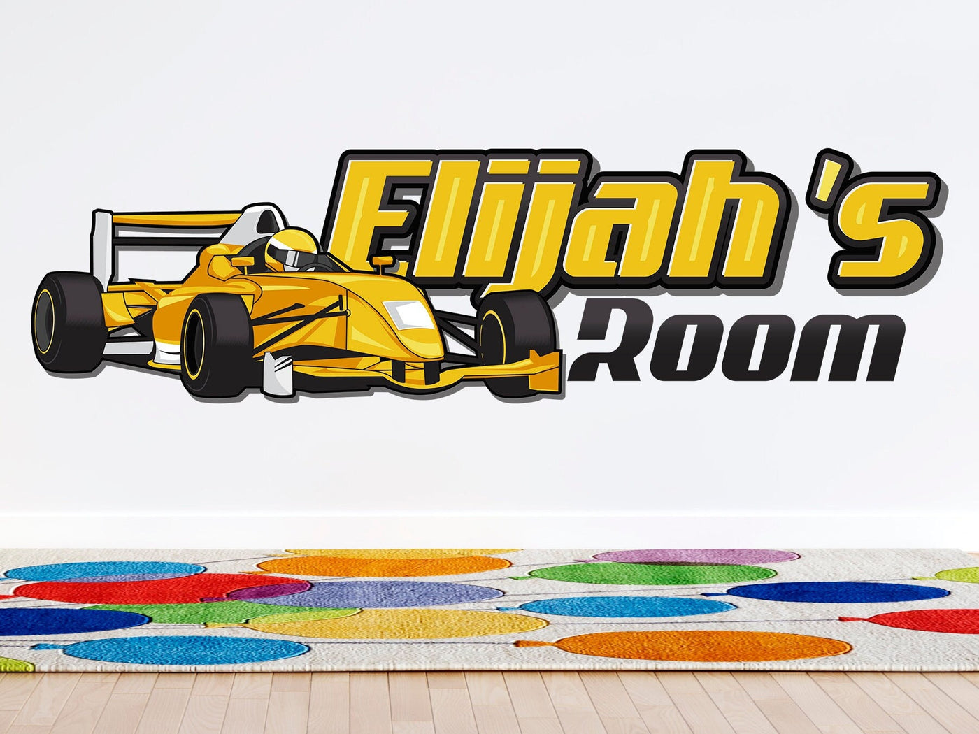 Personalized Race Car Wall Decal - Custom Peel and Stick Car Decals - Race Track Wall Stickers - Car Themed Wall Decor - Kid's Room Decor