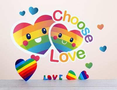 Escolha o decalque de parede do amor para o quarto - decalques de escritório inclusivos - decalques de parede comemorando a diversidade - decalques de dormitório de homenagem ao mês do orgulho