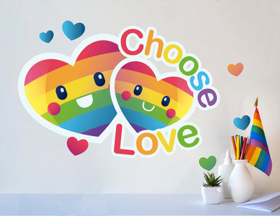 Escolha o decalque de parede do amor para o quarto - decalques de escritório inclusivos - decalques de parede comemorando a diversidade - decalques de dormitório de homenagem ao mês do orgulho
