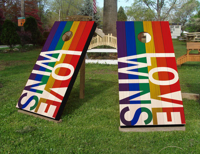 Love Wins LGTBQ+ Cornhole Wraps Decal Sticker - Rainbow Cornhole Wraps - Queer Pride Outdoor Activities - Diversity Cornhole Wraps