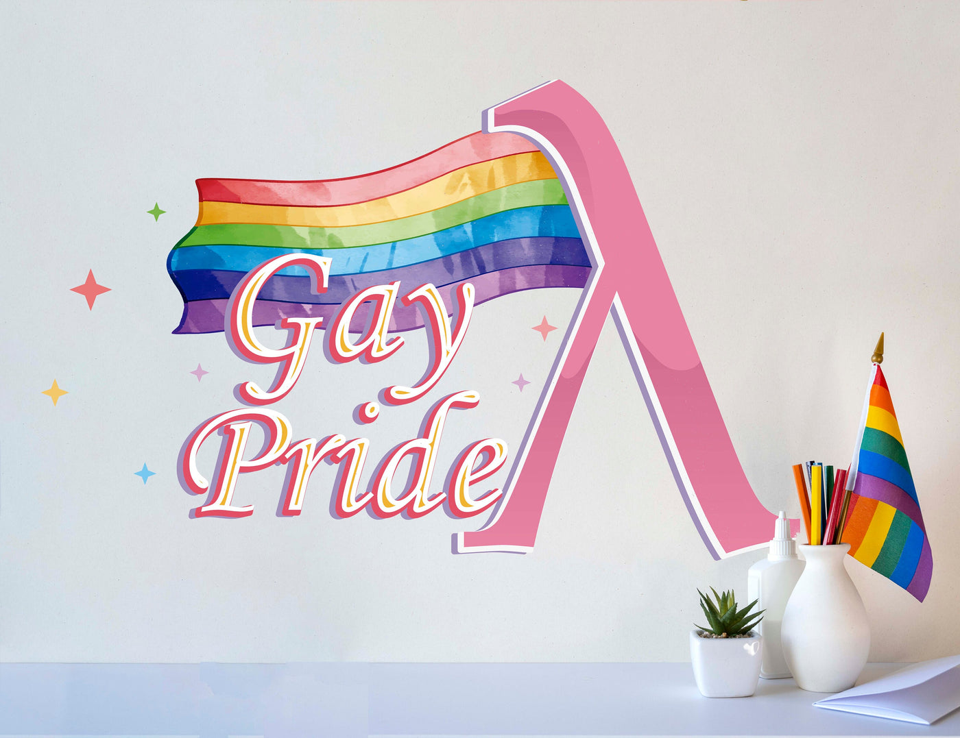 Gay Pride Flag Wall Decal for Room - Stand with Pride Office Decor - Celebrating Diversity Wall Decals - Colorful Pride Dorm Decals