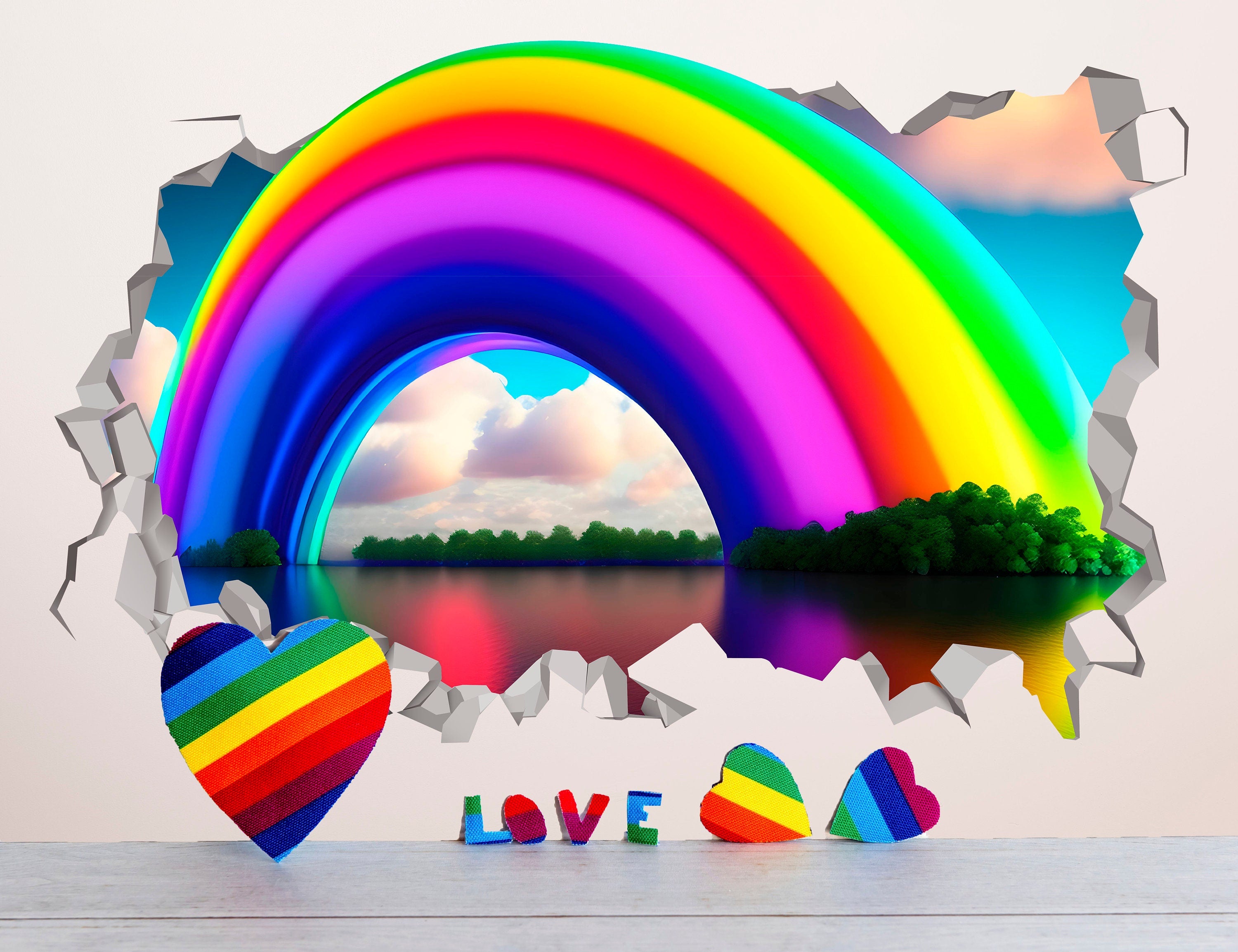 Gigantic Rainbow Wallhole Sticker - LGBTQ+ Parade Wall Decor - Spectacular Rainbow Wall Art - Rainbow Illusion Wall Sticker - Pride Month